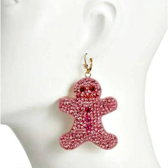 NEW! CRYSTAL GINGERBREAD Man EARRINGS Betsey JOHNSON - Picture 4 of 4